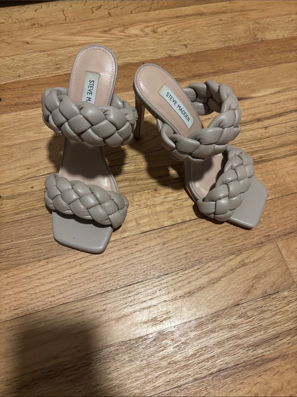 Steve Madden Braided Double-Strap Heeled Sandals in Light Taupe